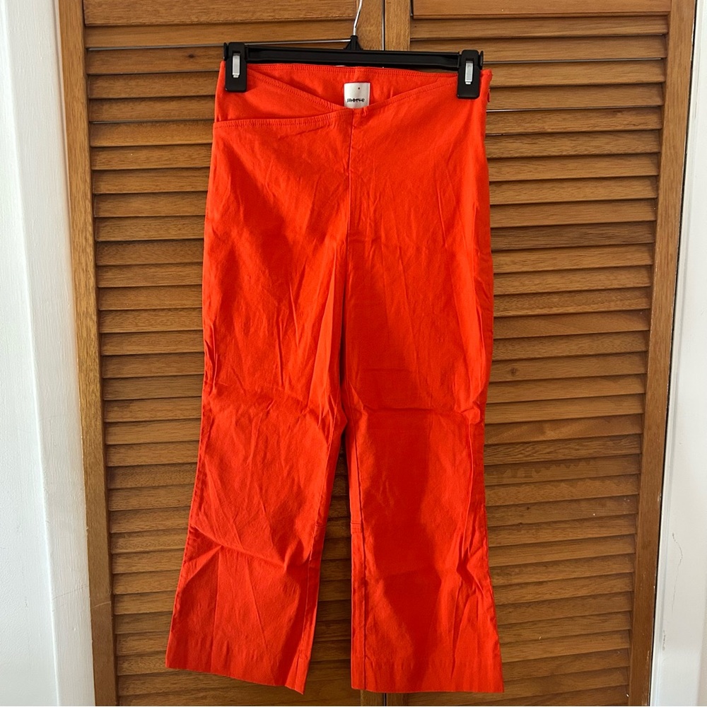 Maeve By Anthropologie Women’s Orange Cropped Linen Stretchy Pull-On Pants Sz 0